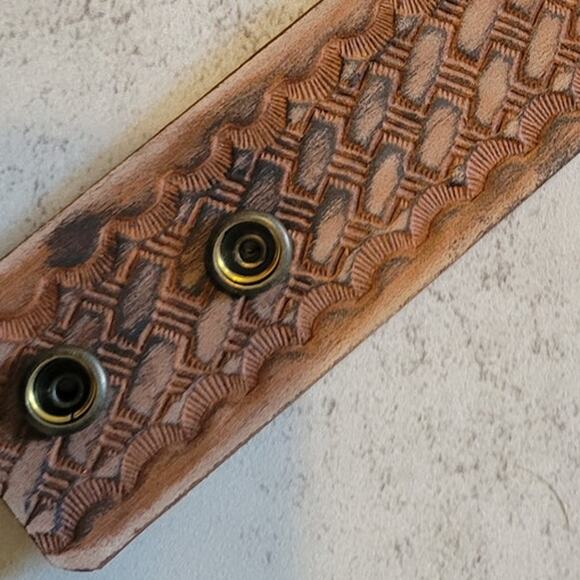 Western Boho Layering Hand Tooled Leather Bracelet Brown - Picture 3 of 8